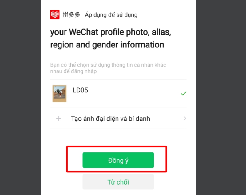 nhấn “Đồng ý” để cho phép liên kết tài khoản