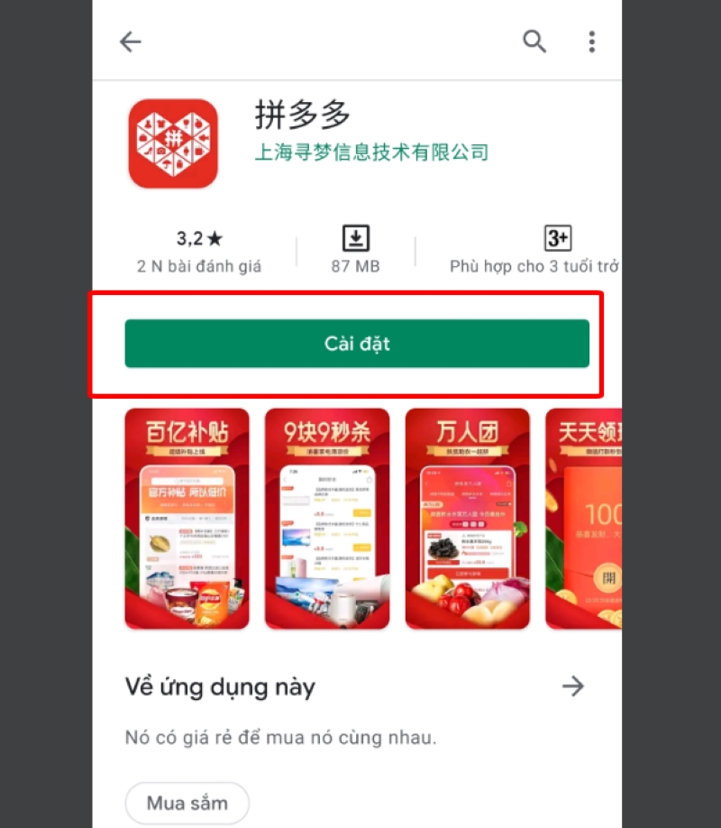 tìm và tải ứng dụng Pinduoduo về máy